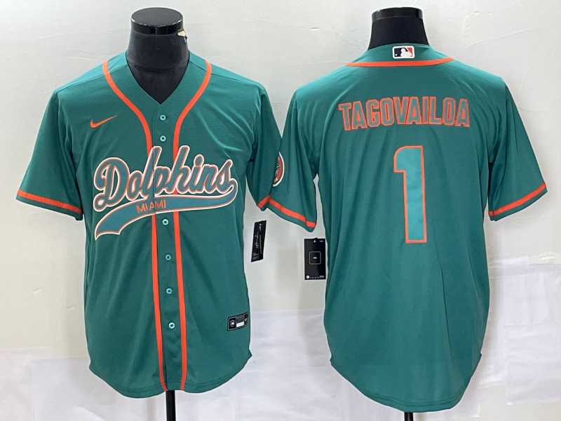 Mens Miami Dolphins #1 Tua Tagovailoa Aqua Cool Base Stitched Baseball Jersey->miami dolphins->NFL Jersey